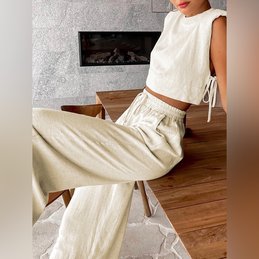 NWT - Commense Utility Linen Crop Top in Khaki - Size XS